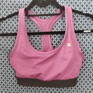 Champion - Purple and black hem strap racerback sports bra. Size- M